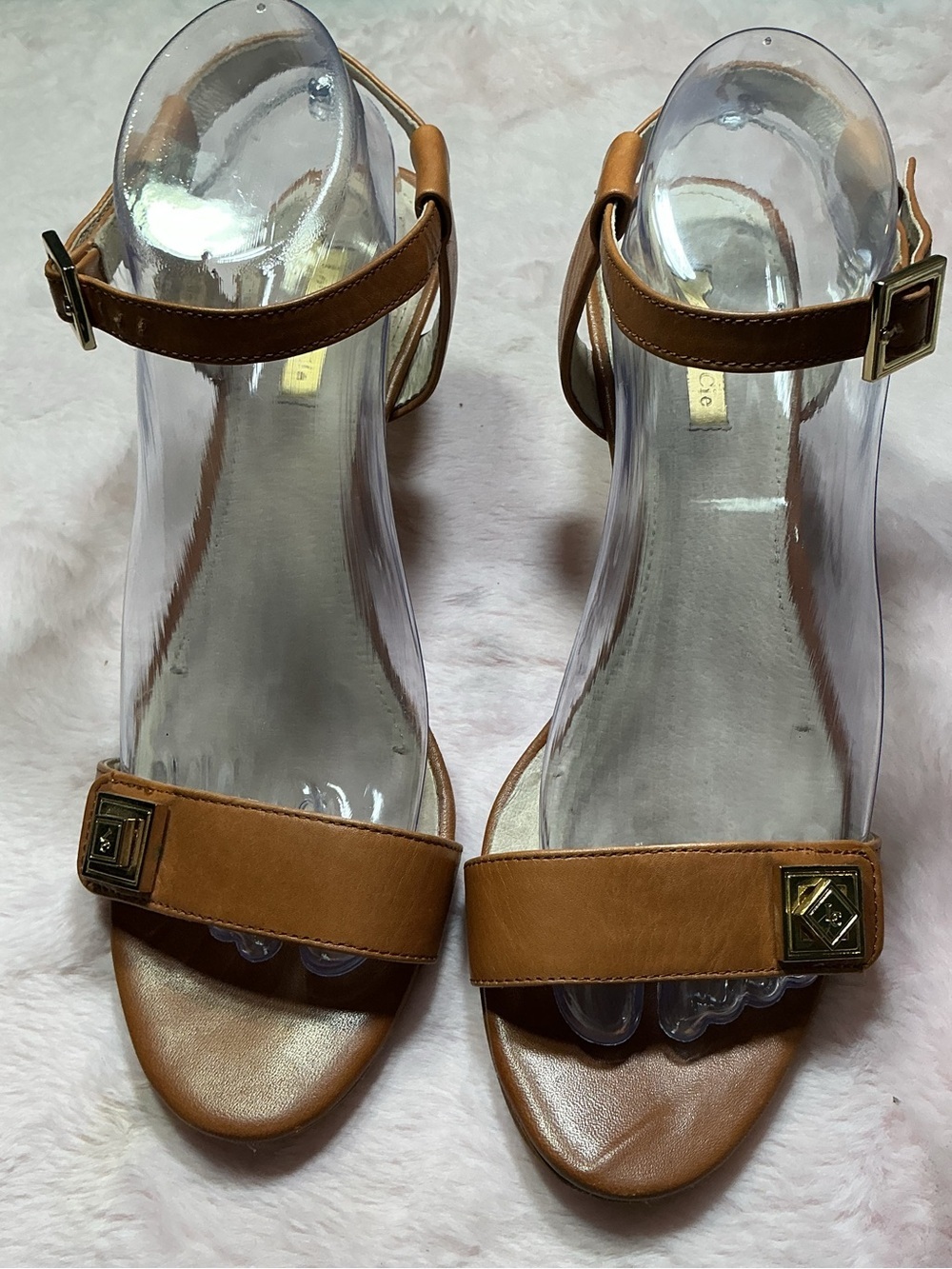Louise et Cie Cognac Leather Ankle-Strap Block Heels 141